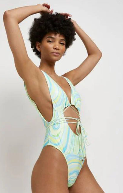 River Island Green‎ Bright Strappy Wrapover Swimsuit