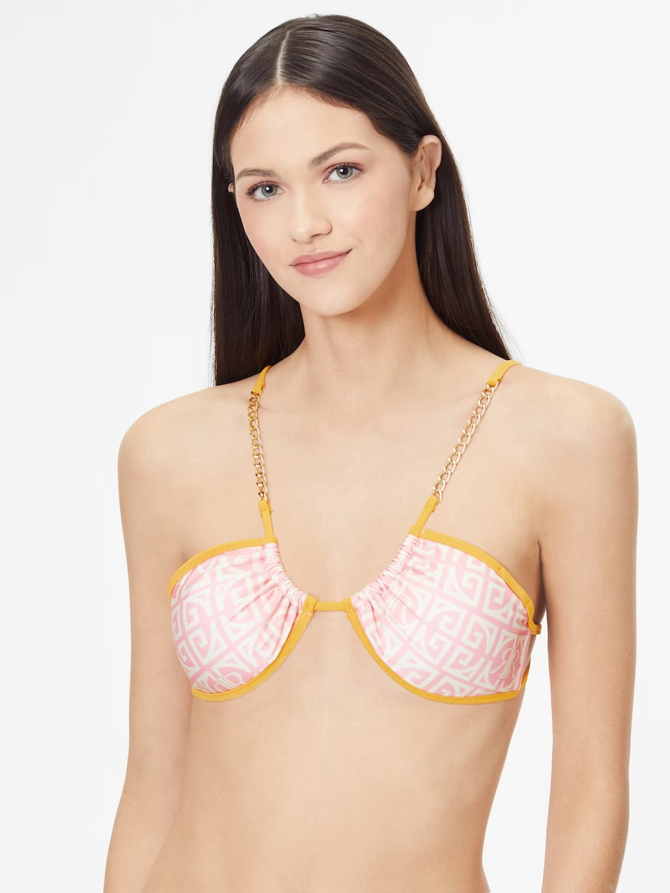 River Island Pink RI Monogram Print Bikini Top