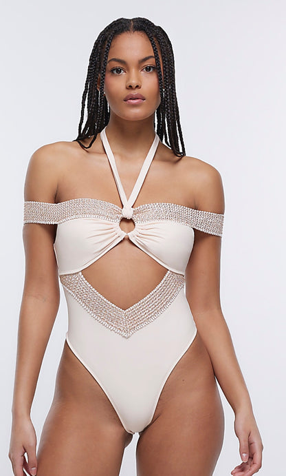 River Island cut away swimsuit - rose gold - RRP £45