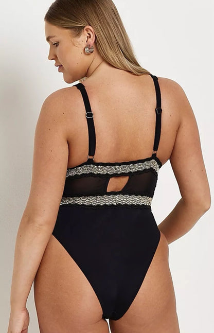 River Island Plunge Swimsuit - with Mesh And Sequins