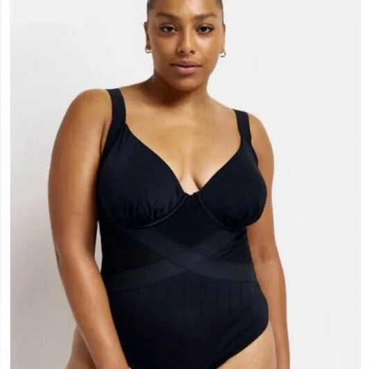 River Island Plus Wrap Elastic Plunge Swimsuit