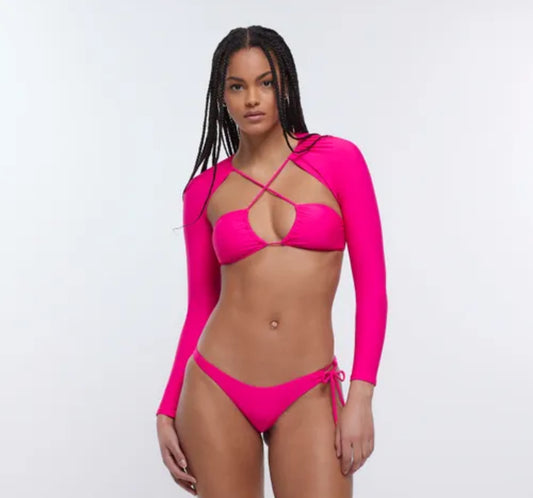 River Island Pink Long Sleeve Bikini Top