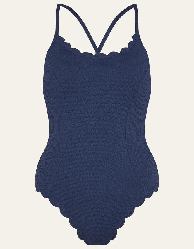 Accessorize Textured Scallop Swimsuit - Blue