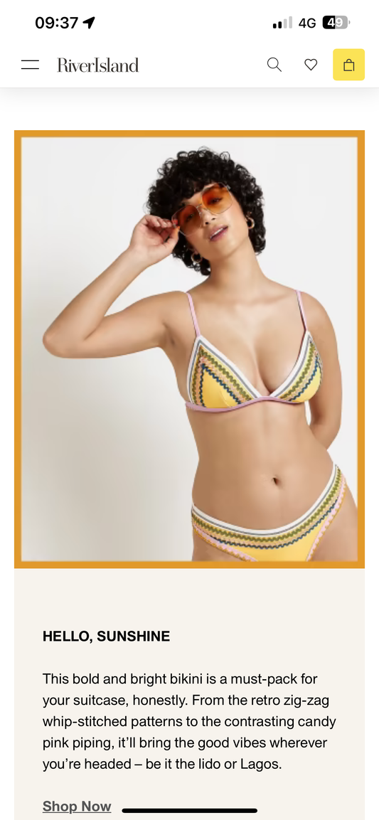 River Island Stitch Detail Triangle Bikini Top