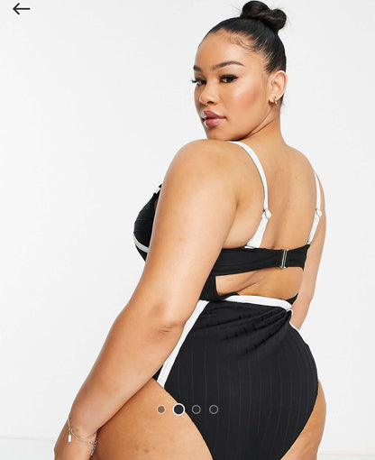 River Island Plus Black Plunge Bandage Swimsuit