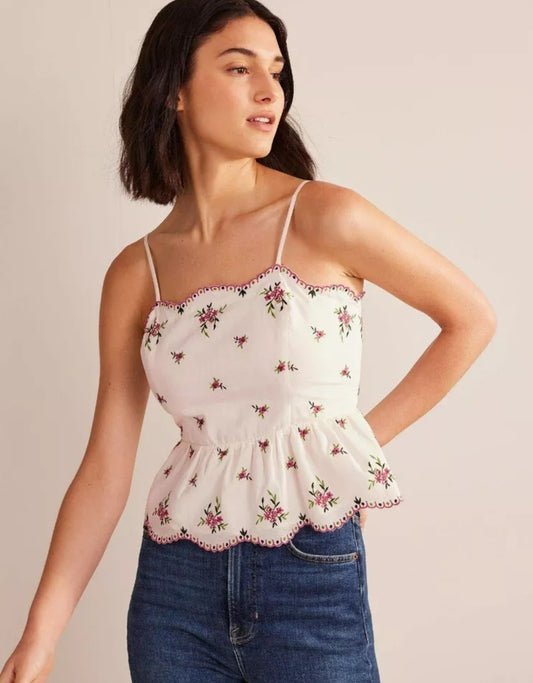 BODEN Embroidered Peplum Top