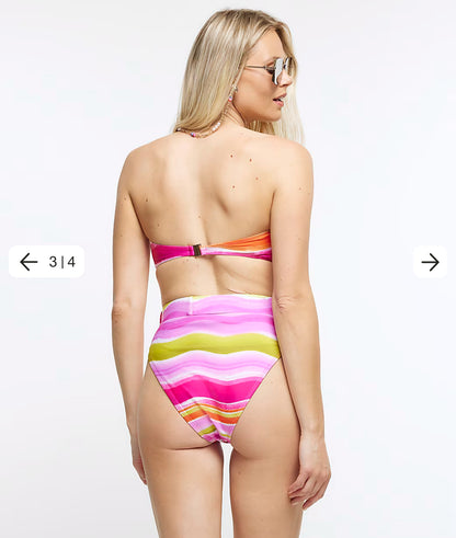 River Island Pink Stripe High Waisted Bikini Bottoms