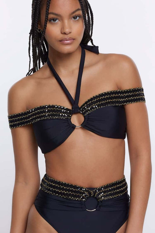 River Island Black Off Shoulder Elastic Bandeau Bikini Top