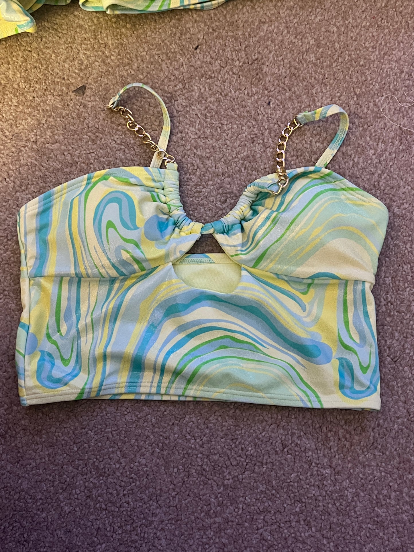 River Island wave green crop tankini top with chain straps