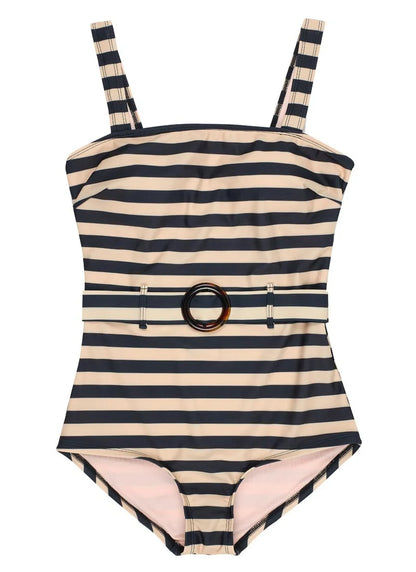 Fonda Stripe Square Neck Belted Swimsuit - The Birdcage