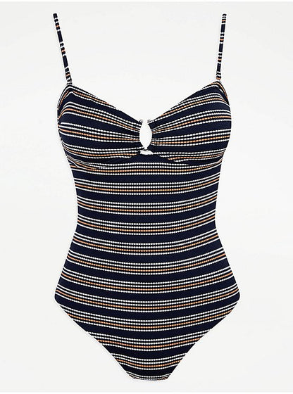 George Navy Textured Stripe V Neck Swimsuit