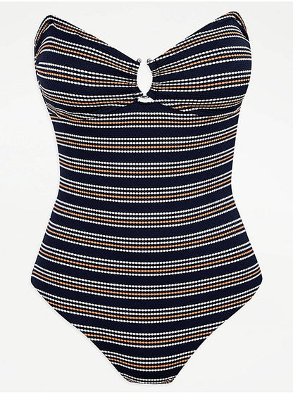 George Navy Textured Stripe V Neck Swimsuit