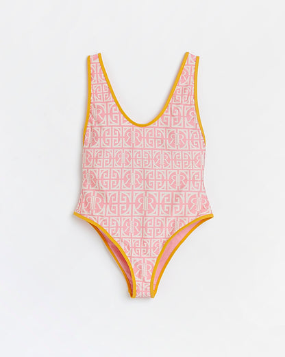 River Island Pink RI Monogram Print Swimsuit