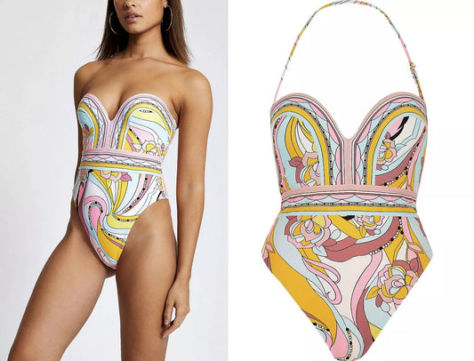 River Island Pink swirl balconette swimsuit