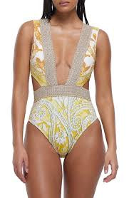 River Island plunge wrapover trim printed swimsuit