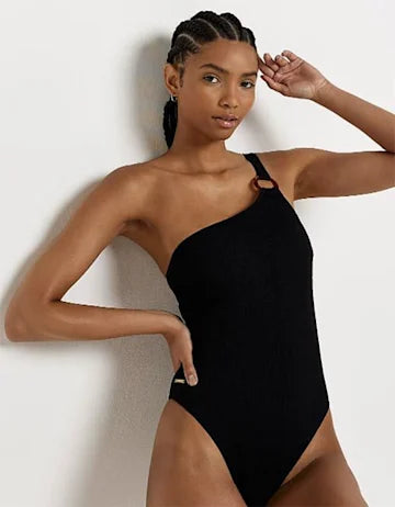 River Island one shoulder textured swimsuit