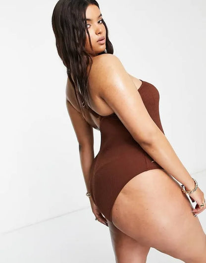 River Island textured one shoulder swimsuit