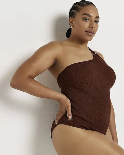 River Island textured one shoulder swimsuit