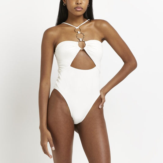 River Island Ribbed Cut Out Swimsuit