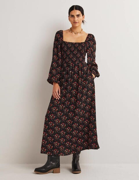 BODEN Square Neck Smocked Maxi Dress