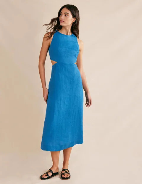 BODEN Cut Out Linen Midi Dress -